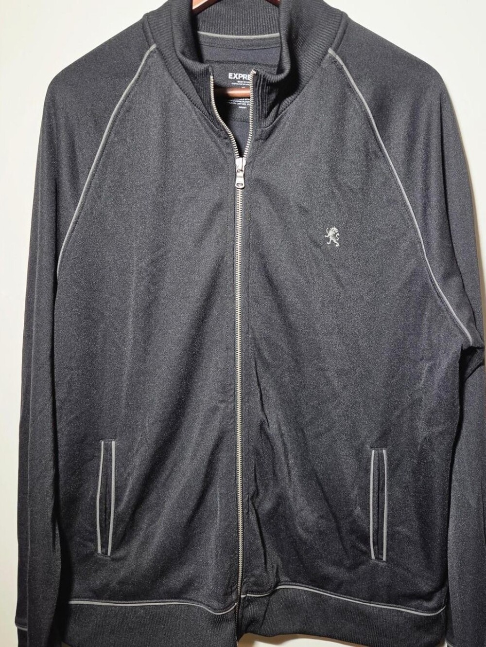 Express Men's XL Black Full-Zip Y2K Inspired Track Jacket